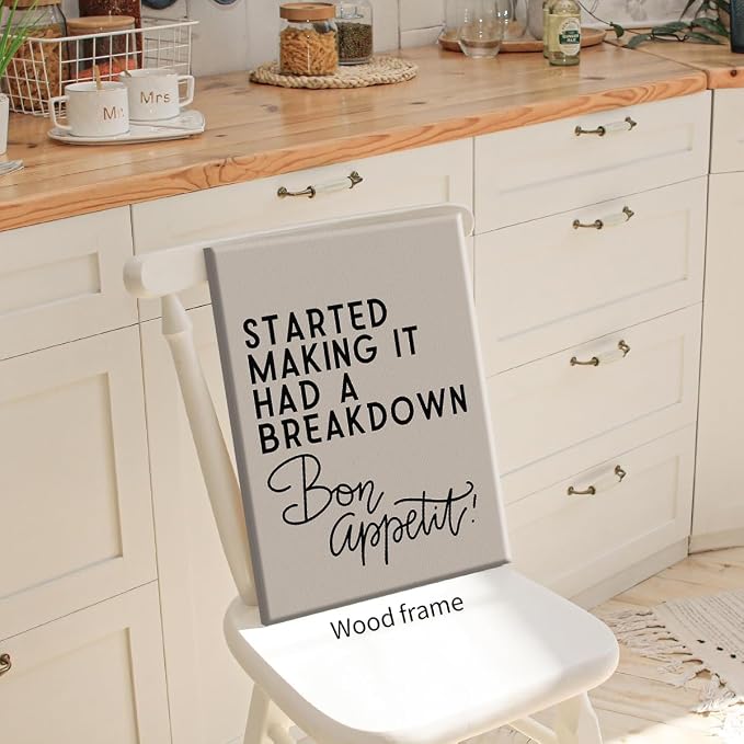 Wrapped Framed Funny Modern Kitchen Wall Art 08x10 inch Bon Appetit Quotes - Image 4