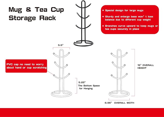 FitWell Mugs Holder, Mug Tree, Coffee Mug Holder, Coffee Mug Tree, Mug Organizer - Image 2
