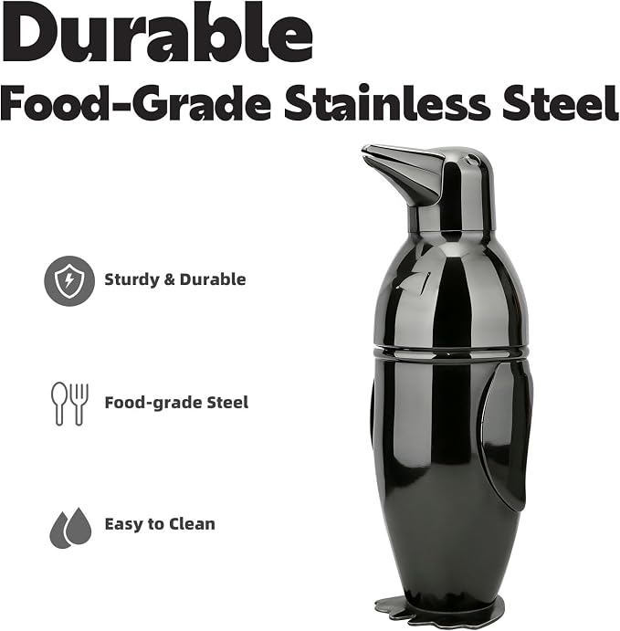 17oz Cocktail Shaker Black Penguin, Bartender Shakers - Image 4