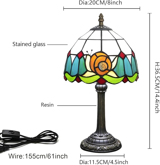 Tiffany Lamp Stained Glass Table Lamp 8X8X14 Inches Snail Style Living Room - Image 8