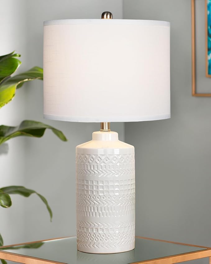 JUNNAI 24.5" White Ceramic Table Lamp 3-Way Dimmable Nightstand by JUNNAI