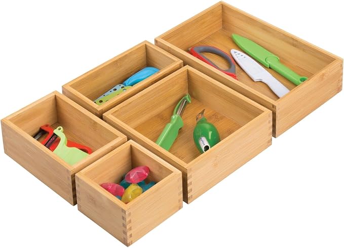 mDesign Bamboo Wood Kitchen Cabinet Drawer Organizer Tray Bins - Image 8