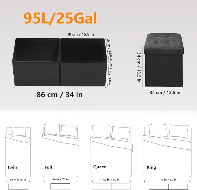 AmasSmile Storage Bench Folding Ottoman Foot Rest Stool, 34 inch Black Linen - Image 2
