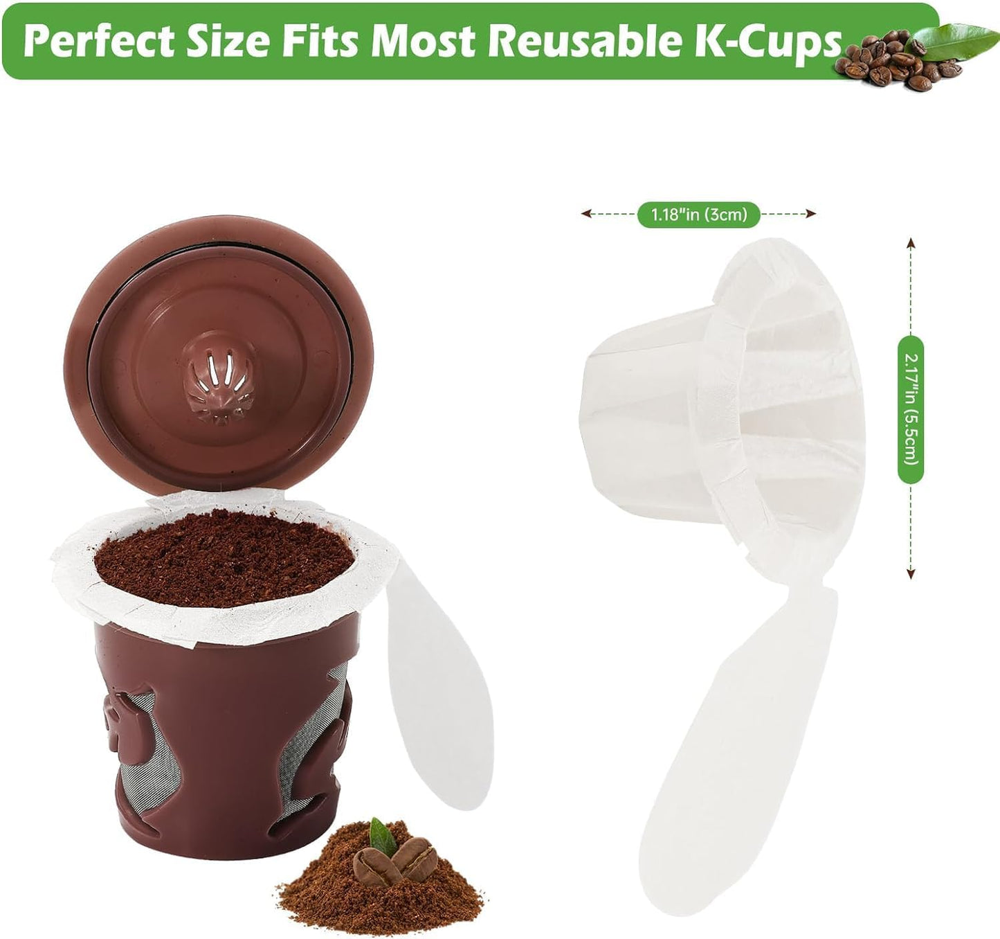 Aussen Disposable Coffee Paper Filters Replacement Kerig Filter Fit All Keurig Single Serve Filter Brands Compatible with Reusable Single Serve Pods Keurig Coffee Maker (White with Lid, 300pcs)
