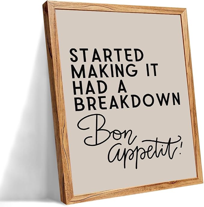 Framed Funny Modern Kitchen Wall Art 16x20 inch Bon Appetit Quotes Canvas by Unknown