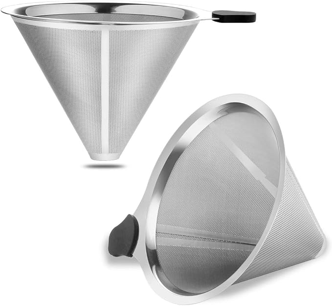 Pour Over Coffee Filter 2PCS, Stainless Steel Coffee Filter, Paperless Reusable by MEICHU