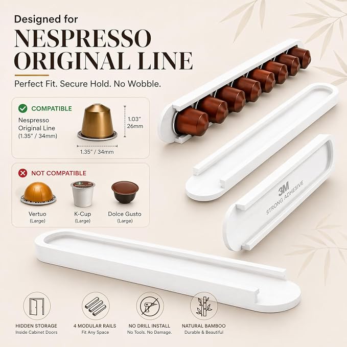Bamboo Coffee Pod Holder, Adhesive Wall Mount - Image 2