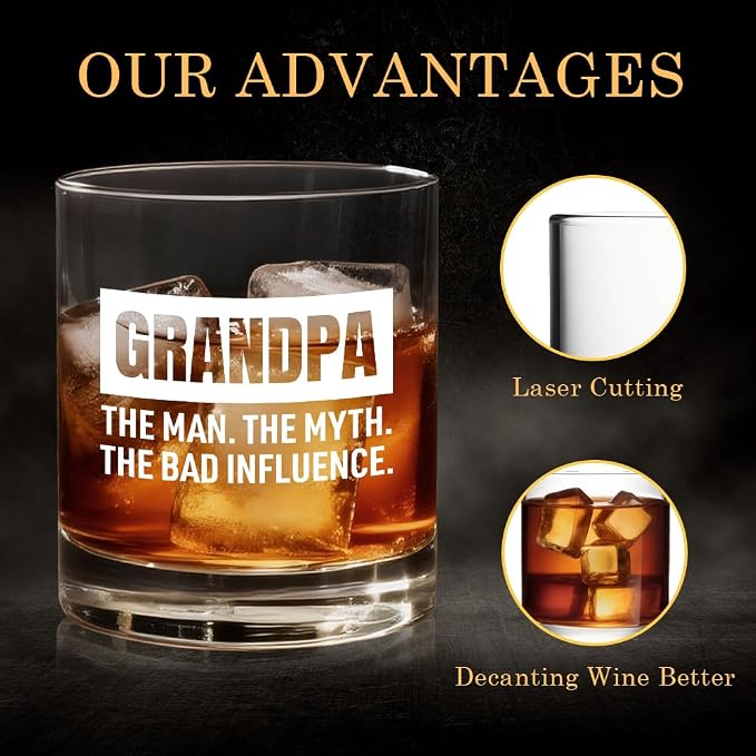 Grandpa The Man The Myth The Bad Influence Whiskey Glass, Christmas Father's - Image 3