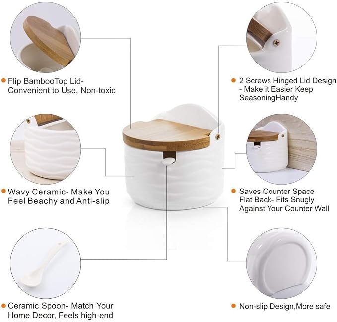 Ceramic Sugar Bowl with Bamboo Lids and Spoons Serving Tray, Porcelain Sugar - Image 5
