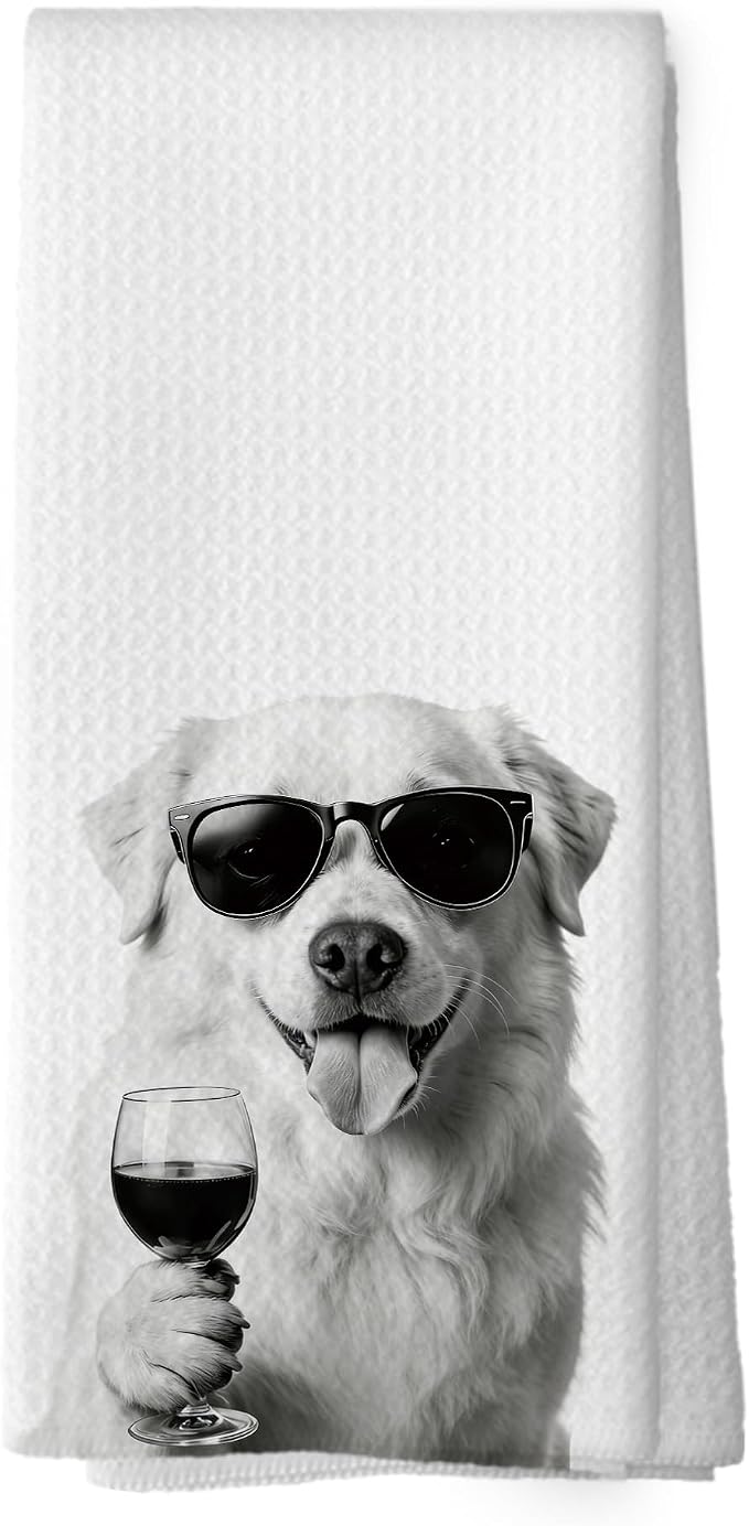 Funny Great Pyrenees Wine Bar Kitchen Dish Towels, Great Pyrenees Gifts by XPH