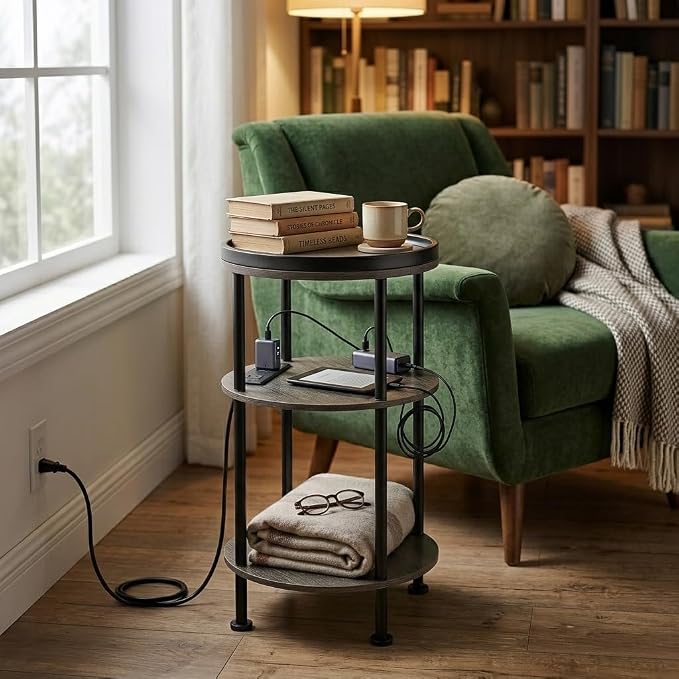 Small Round Side Table with Charging Station - Image 7