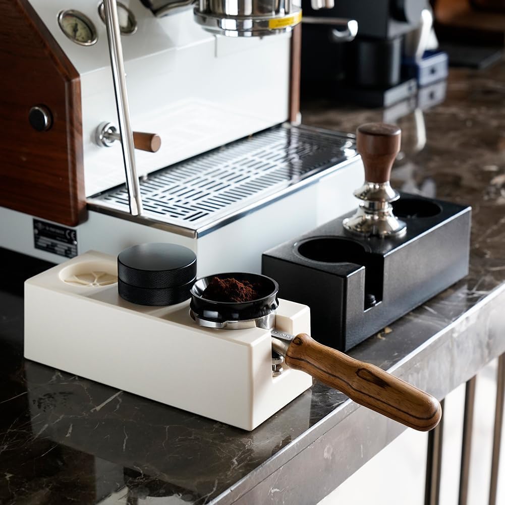 watchget Espresso Tamping Station, Plastic Espresso Organizer Box for 51/54/58mm Portafilter, Tamper, Distributor and Barista Accessories, Coffee Tamper Station, Ivory White