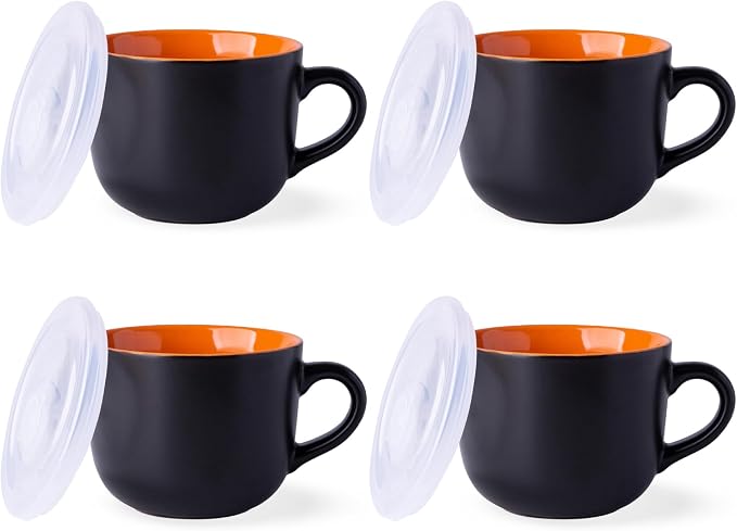 GBhome Ceramic Soup Mugs with Lid, 24 oz Soup Cups with Hanlde by GBhome