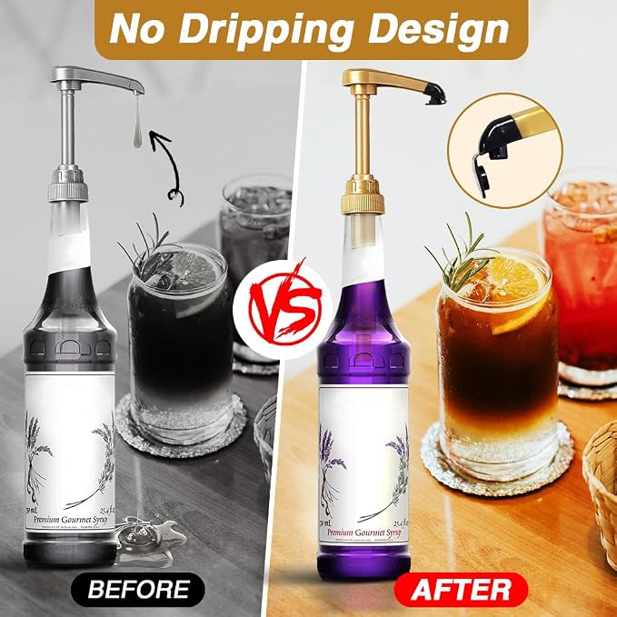 8 pcs Black Syrup Pumps with Cap to Avoid Dripping, Leak Proof Coffee Syrup - Image 2