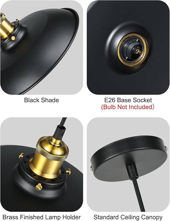 1 Pack Black Farmhouse Pendant Light, Industrial Ceiling Lights Fixture - Image 7
