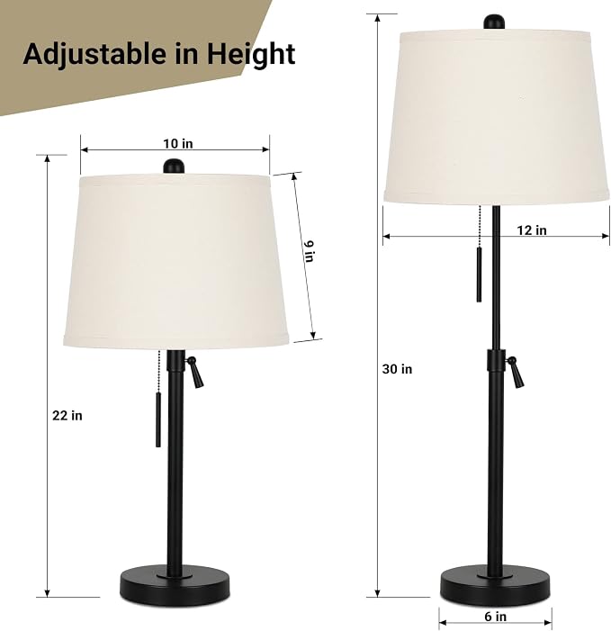 Bedside Table Lamps Set of 2: Tall Black Table Lamps - Image 2