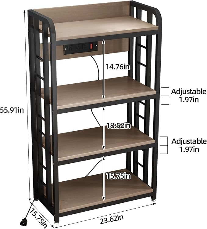 SIREDEEP Bakers Rack with Power Outlet ，4-Tier Kitchen Baker's Rack, Microwave - Image 2