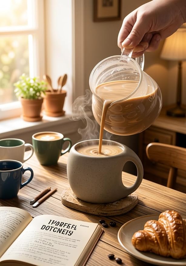 Ceramic Cappuccino Cups with Handle, 6 oz Ceramic Coffee Mug Set of 4, Clay - Image 6