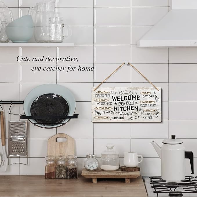 Heuhuww Funny Kitchen Decor Signs -Welcome to My Kitchen 6x12 Inch Cute Rustic - Image 4