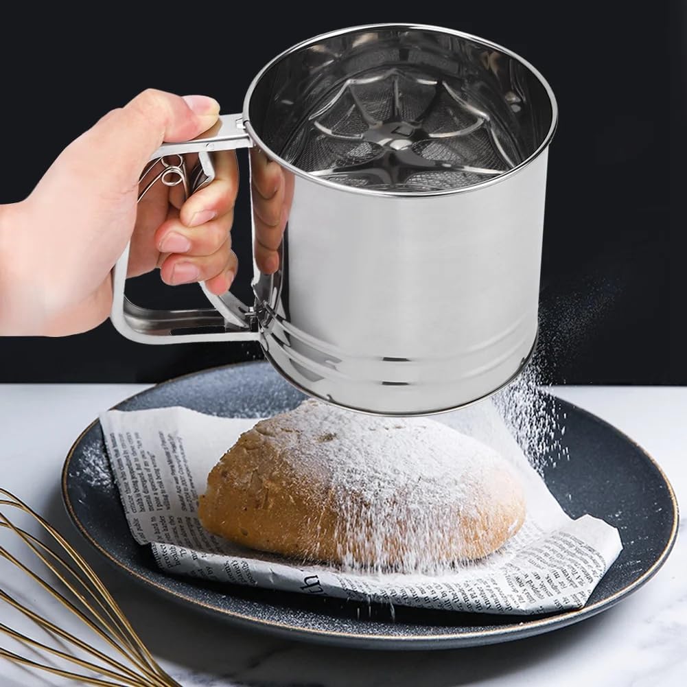 3 Cup Stainless Steel Double Layers Sieve, flour sieve, flour sifter for baking