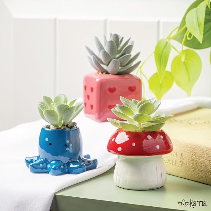 Karma, Shaped Succulent Pot, Artificial Faux Mini Succulents in Ceramic Pot - Image 3