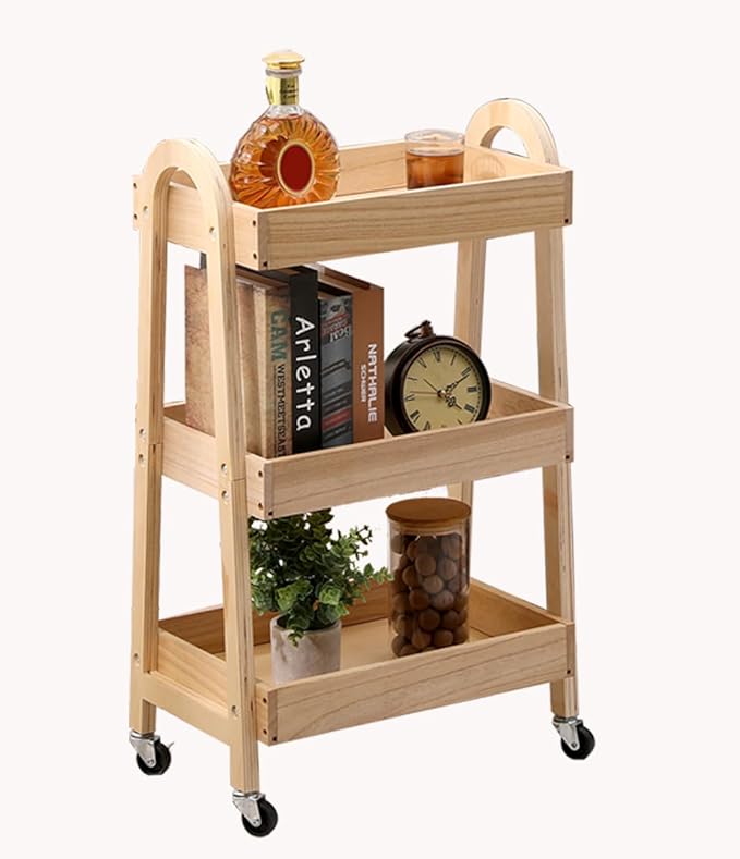 3-Tier Rolling Craft Cart, light-colored wood, Waterproof, by ONEPTY
