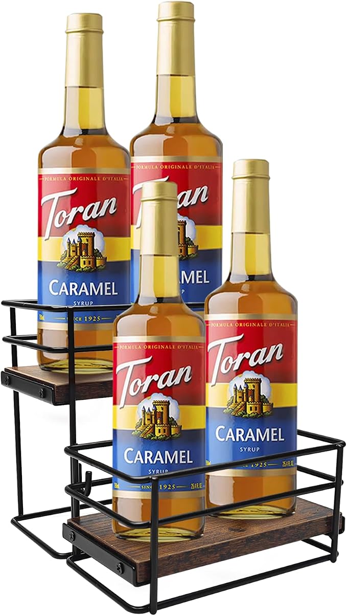 4 Bottle Coffee Syrup Rack Organizer 2 Tier Syrup Holder Stand by Unknown