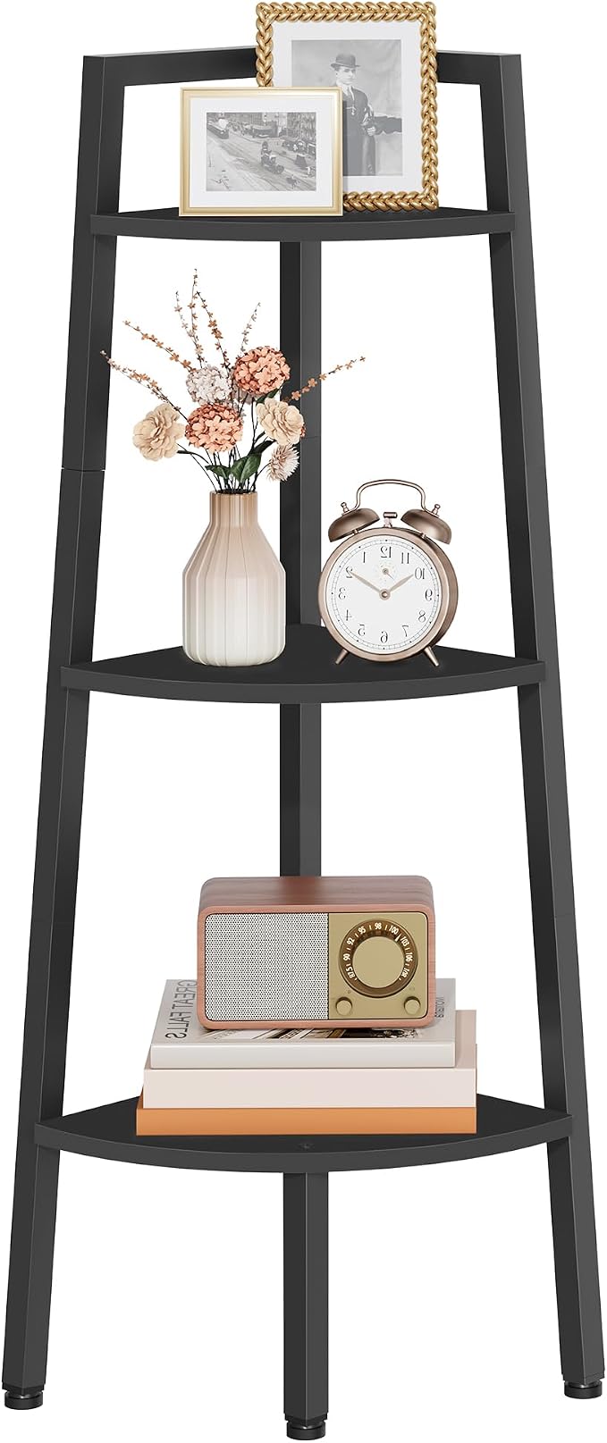Hoctieon Corner Shelf, 3-Tier 40" Tall Corner Bookshelf, Rustic Ladder Shelf - Image 3