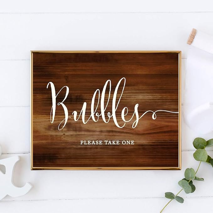 Andaz Press Wedding Party Signs, Rustic Wood Print, 8.5x11-inch, Bubbles Please - Image 2