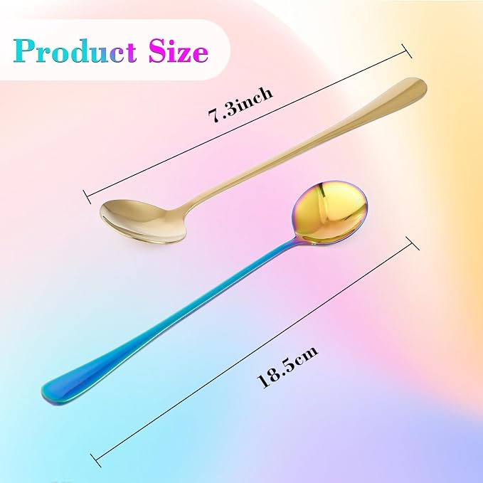 8 Pieces Iced Tea Spoons, 7.3 Inch Long Handle Ice Cream Spoon, Stainless Steel - Image 2