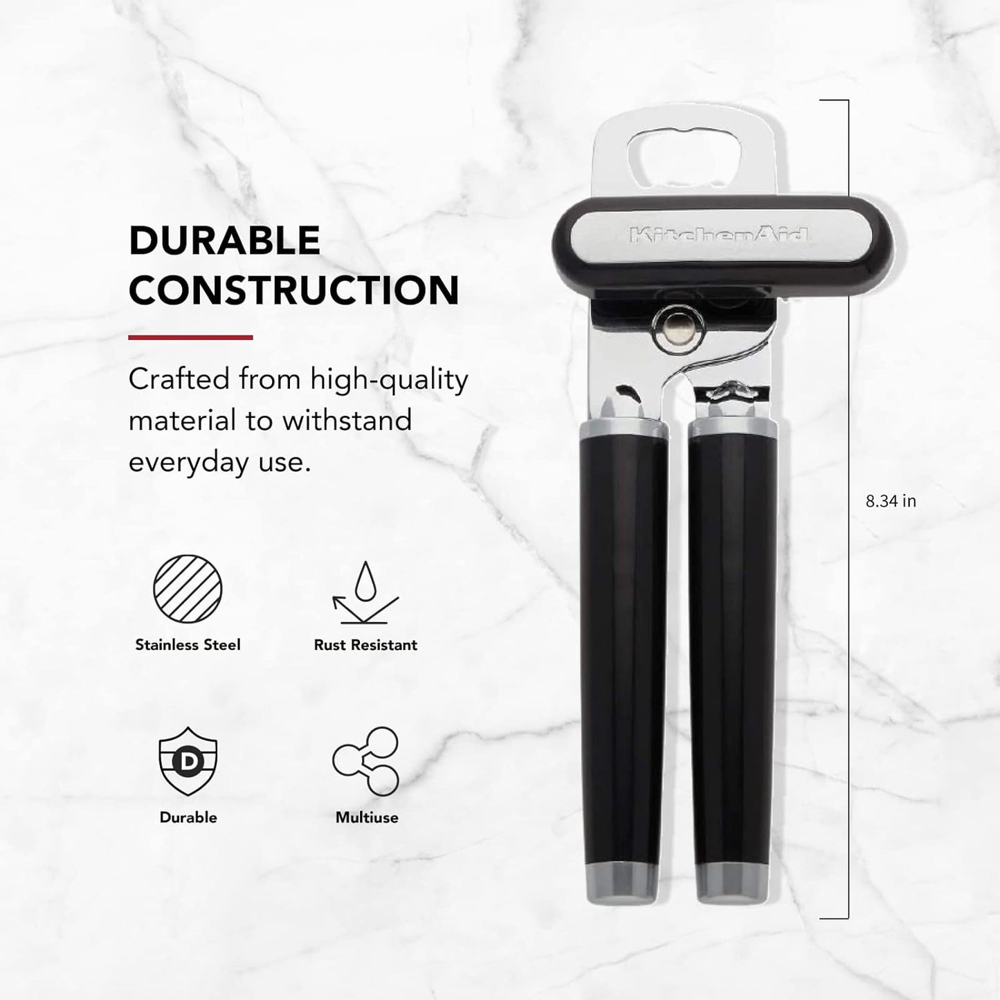 KitchenAid Classic Multifunction Can Opener and Bottle Opener Easy to Use, Razor Sharp Stainless Steel Cutting Wheel, Soft Ergonomic Handles, Black