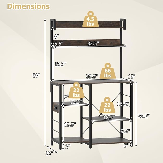 Giantex Bakers Rack with Power Outlet and LED Lights, 7-Tier Microwave Stand - Image 5