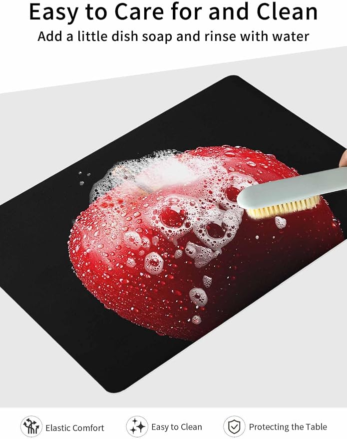 Coffee Mat 12x20in, Coffee Maker Pad Red Apples on Black Absorbent Non-slip - Image 7