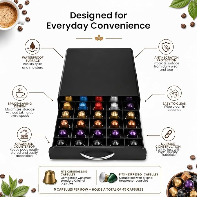 Coffee Pod Holder Drawer Compatible Nespresso Original Line Capsules Metal - Image 4