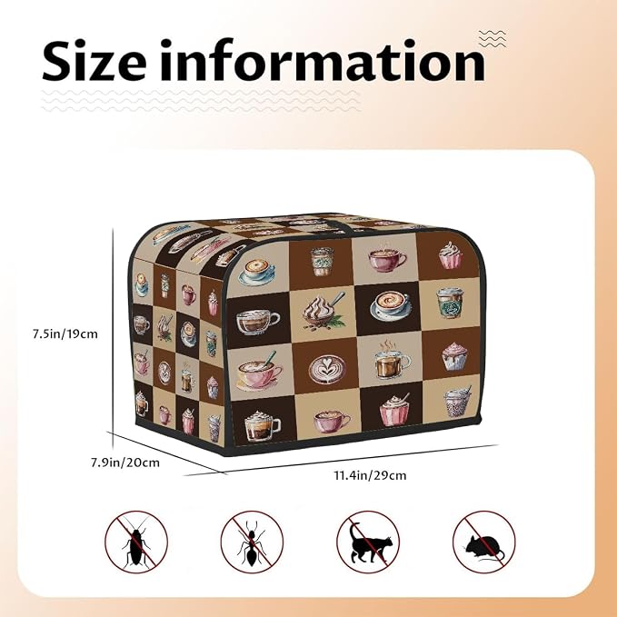 Coffee Cake Food Pattern Toaster Cover 2 Slice Wide Slot Washable Appliance - Image 5