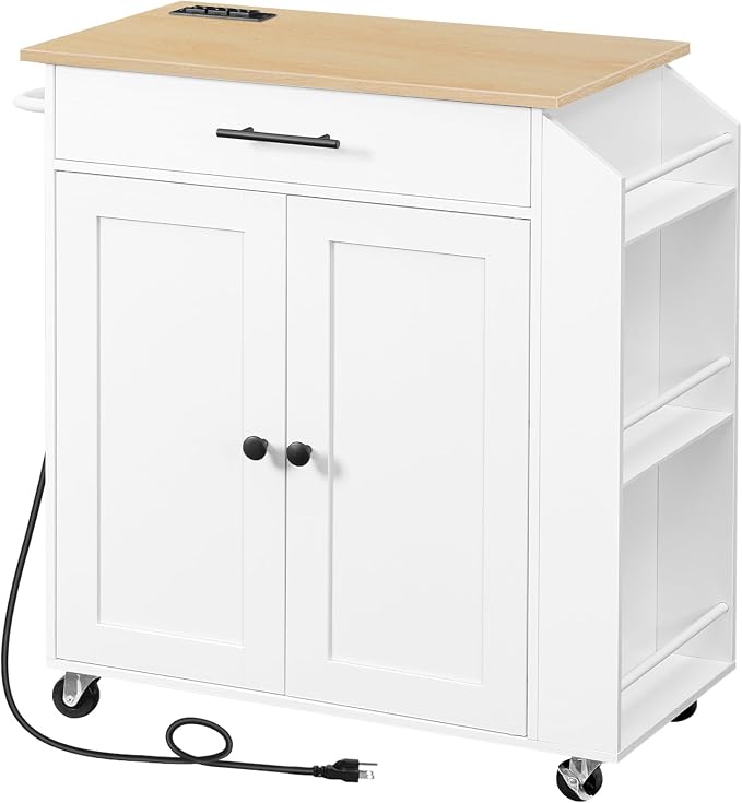 HOOBRO Kitchen Island with Power Outlet, Kitchen Storage Island with Spice Rack by HOOBRO