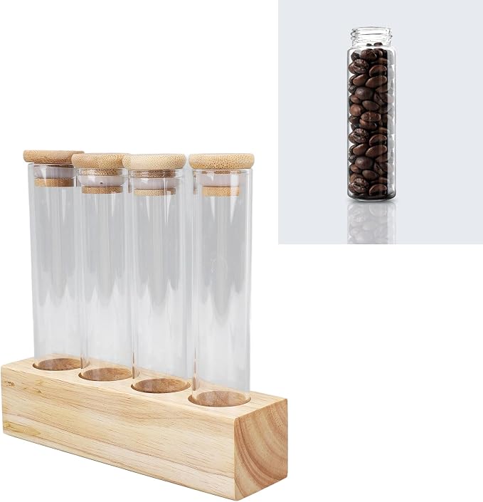 Fdit Single Dose Coffee Bean Storage, Airtight Tubes, Wooden Stand, 12 Pack - Image 4