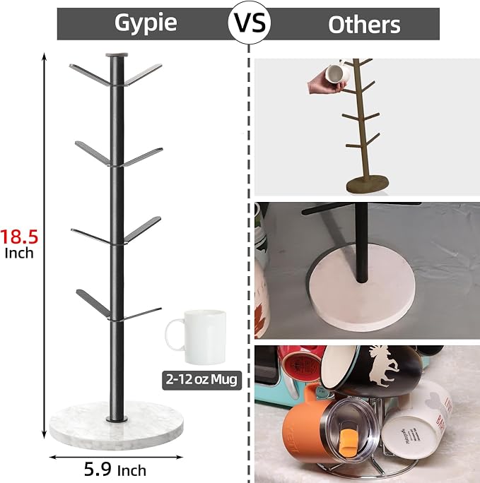 Gypie Marble Mug Holder Tree, 8 Hooks Coffee Cups Stand, New Upgraded Stable - Image 3
