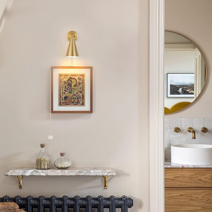 MWZ Gold Wall Sconces Set of Two Plug in, Brass Modern Dimmable Sconces - Image 8