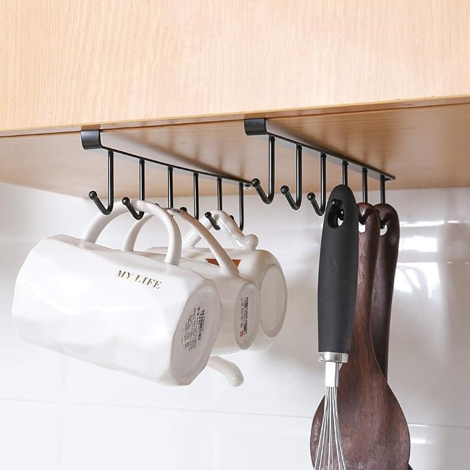 AliCH Mug Holder 2pcs Under Cabinet Mug Hooks Rack, Nail Free Coffee Cups Holder - Image 4