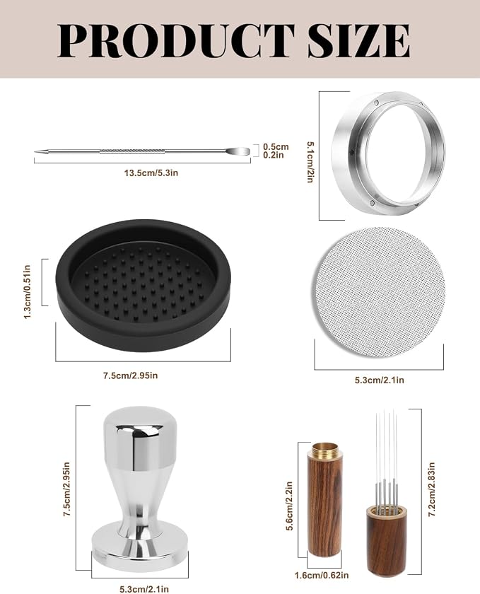 Espresso Accessories Kit, 53mm Espresso Tampera and Dosing Funnel Set, WDT Tool - Image 7