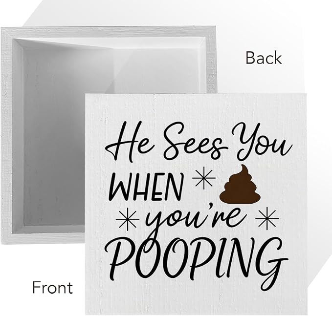 Funny Rustic Bathroom Wooden Box Sign 5x5 Inch - Image 3