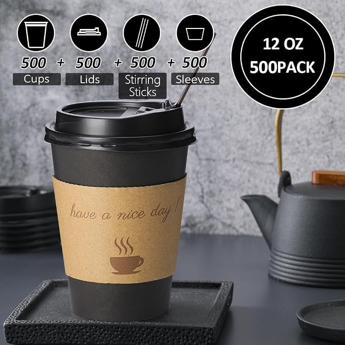 BYSNOW 500 pack 12 oz Disposable Coffee Cups - Image 4