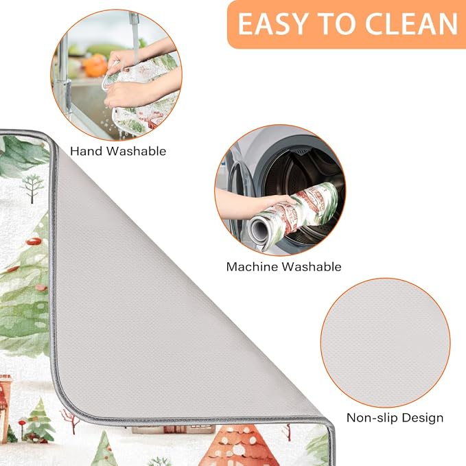 Xmax Green Trees And House Dish Drying Mat, Kitchen Counter Quick Dry Pads - Image 4