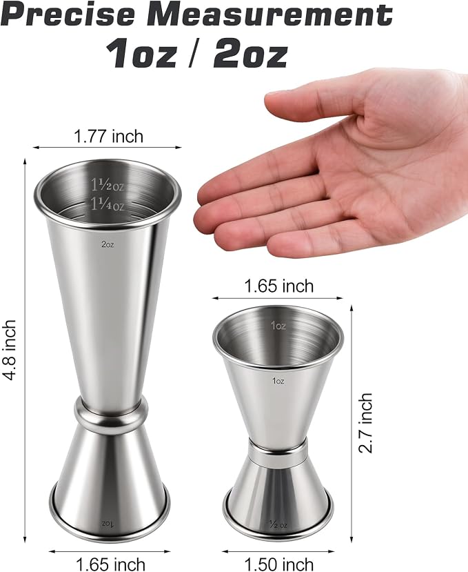 2-Pack Stainless Steel Cocktail Jiggers – Japanese Style Double Measuring Cups - Image 2