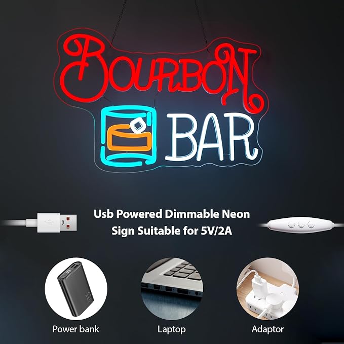 Bourbon Bar Neon Signs for Wall Decor Dimmable LED Neon Light USB Powered Light - Image 5