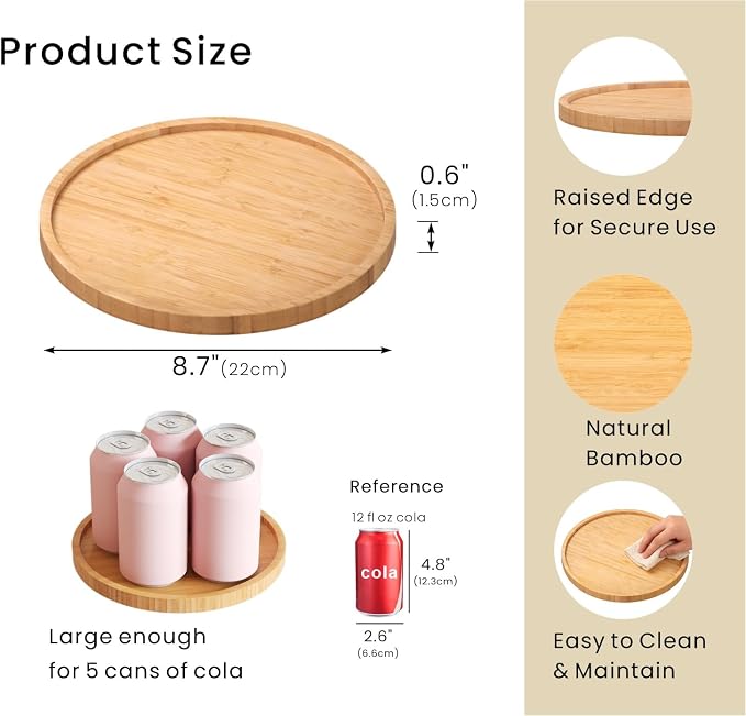 VERTORGAN Bamboo Serving Tray, 8.7 Inch Decorative Trays Platter - Image 5