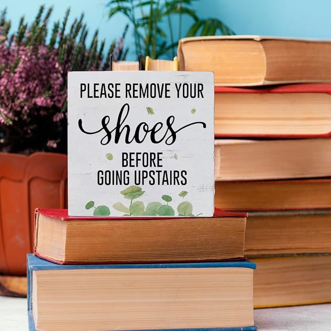 Funny Please Remove Your Shoes Before Going Upstairs Wooden Box Sign Rustic - Image 5