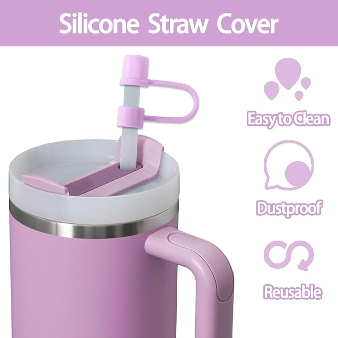 6PCS Purple Silicone Straw Covers Cap - Image 2
