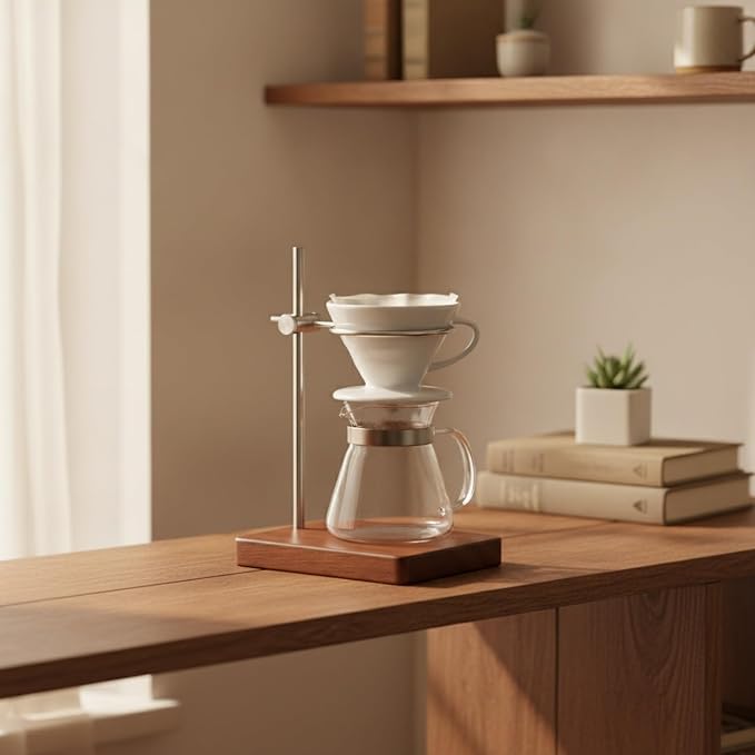 Solid Wood Pour-Over Coffee Stand, Open Frame Manual Brewing Holder - Image 3
